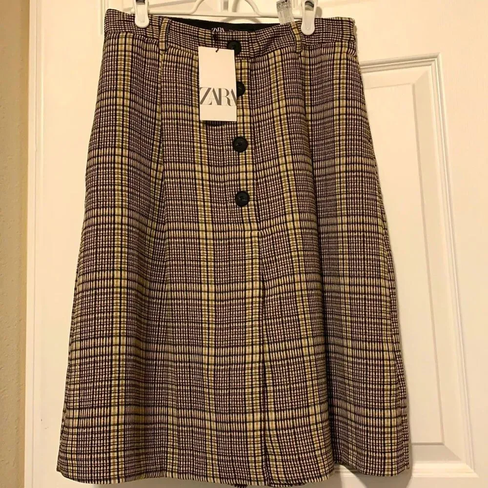ZARA PLAID SKORTS BROWN LARGE